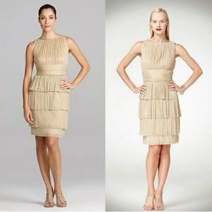 NWT Maggy London Tiered Ruffle Metallic Gold Silk Blend Dress Size 4